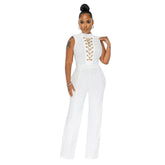 Solid Color Sleeveless StCollar round Neck One-Piece Wide-Leg Jumpsuit